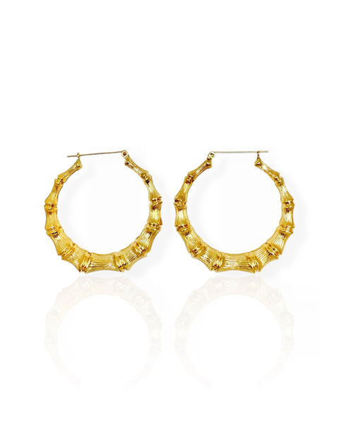 14k Gold Bamboo Hoop Earrings