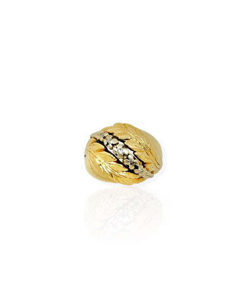 14k Gold Diamond Leaf Dome Ring (6.5)