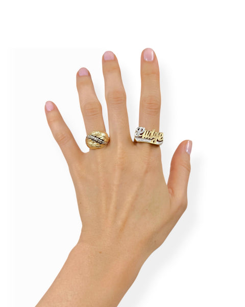 14k Gold Diamond Leaf Dome Ring (6.5)