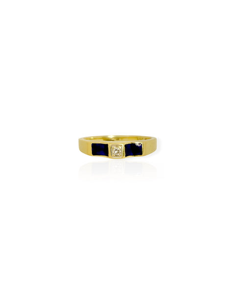14k Gold Blue Enamel and Diamond Ring (6)