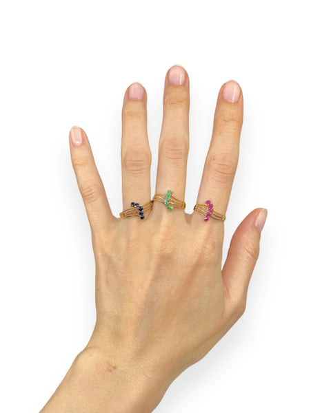 14k Gold Gemstone Curve Rings (6, 6.25, 7.5)