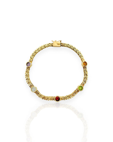 14k Gold Fancy Link Gemstone Station Bracelet (7. 625
