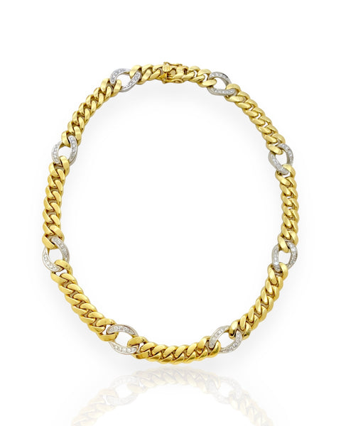 18k Gold Diamond Link Curb Chain Necklace (15.875