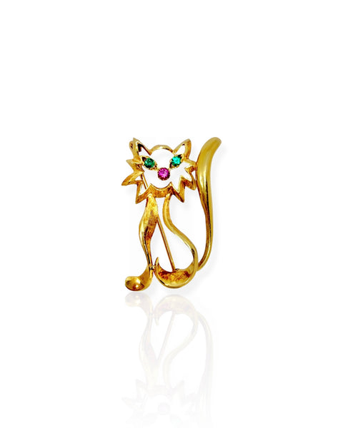18k Gold Cat Brooch