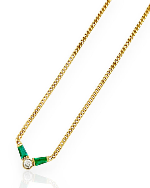 18k Gold Diamond and Emerald Necklace (16.125