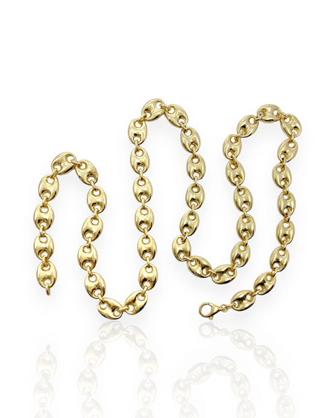 14k Gold Puffy Mariner Chain Necklace (30