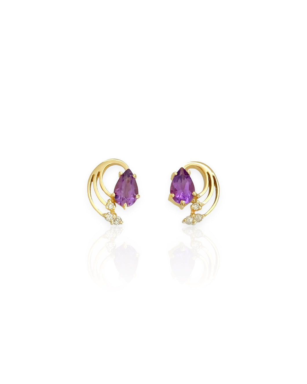 14k Gold Amethyst and Diamond Swirl Earrings