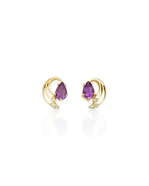 14k Gold Amethyst and Diamond Swirl Earrings