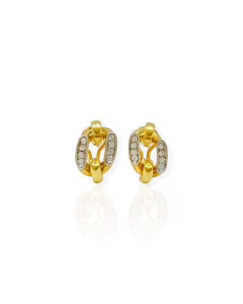 18k Gold Diamond Curb Chain Earrings
