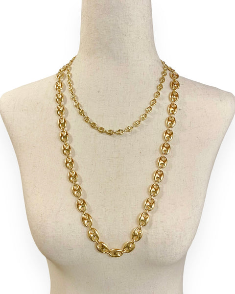 14k Gold Puffy Mariner Chain Necklace (18.25")