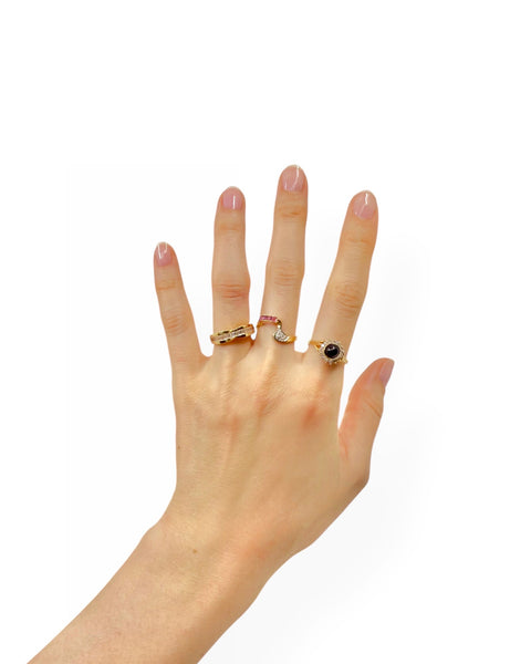 14k Gold Onyx Halo Ring (7.75)