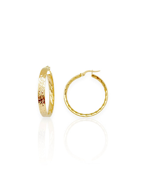 14k Gold Textured Hoop Earrings