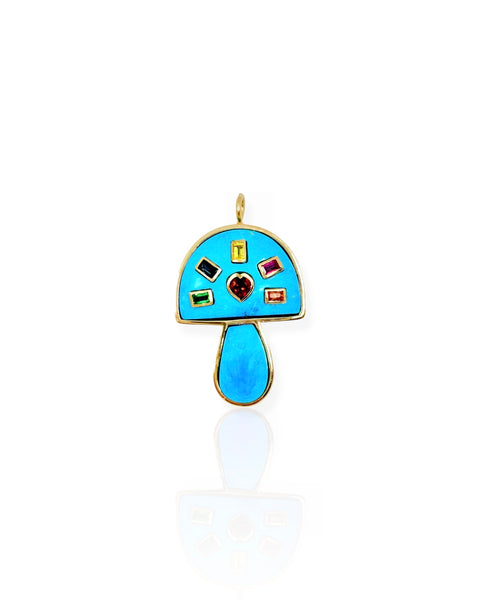 14k Gold Gemstone Mushroom Charm