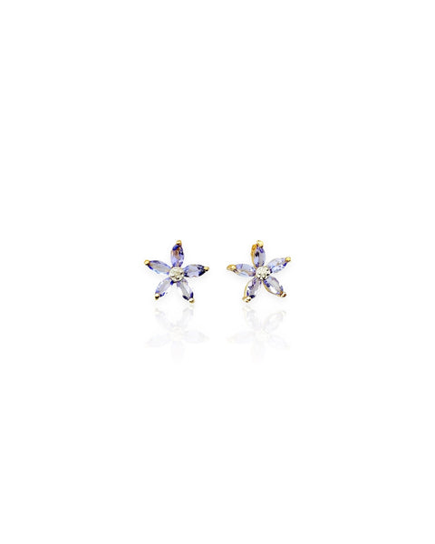 14k Gold Tanzanite Flower Earrings