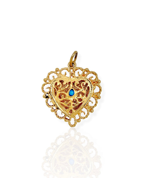 14k Gold Filigree Heart Locket Charm