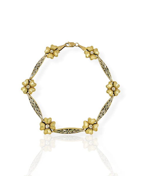 14k Gold Four Leaf Clover/Flower Bracelet (7.25