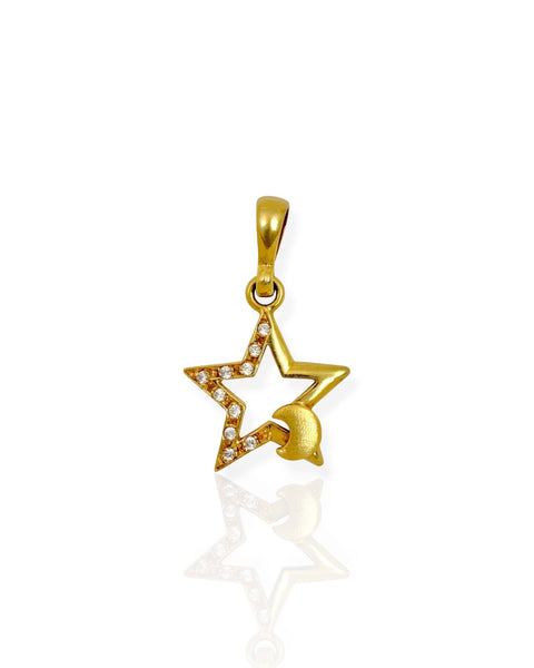 18k Gold Star and Moon Charm