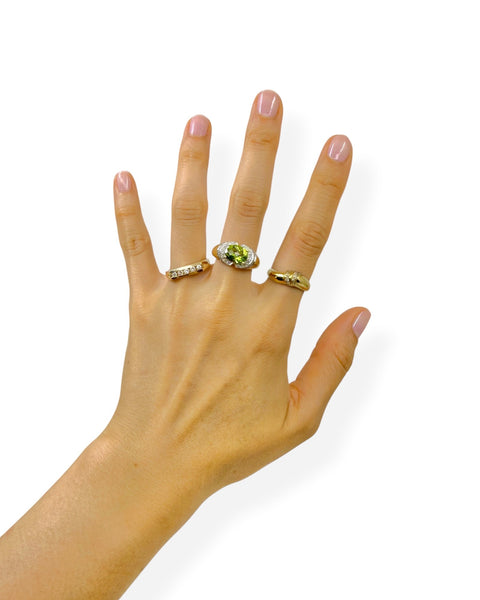 14k Gold Diamond Striped Dome Ring (6.75)