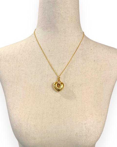 18k Gold Puffy Heart Necklace (17.75")