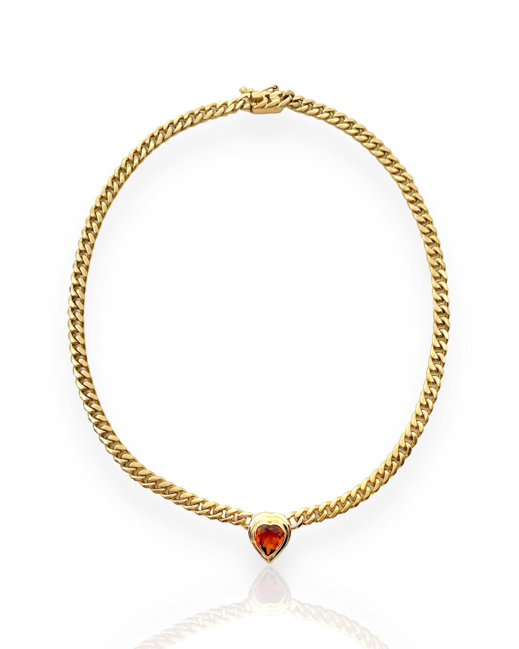 18k Gold Ribbed Heart Necklace (16.5