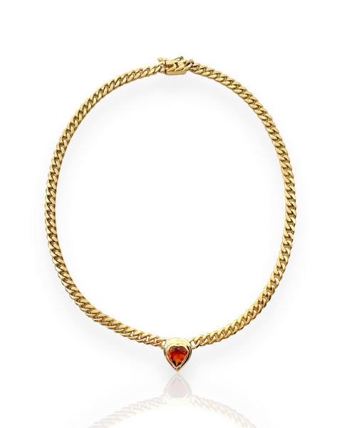 18k Gold Ribbed Heart Necklace (16.5