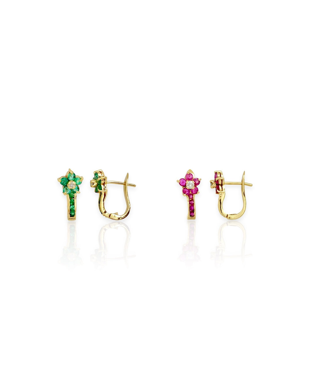 14k Gold Gemstone Flower Hoop Earrings