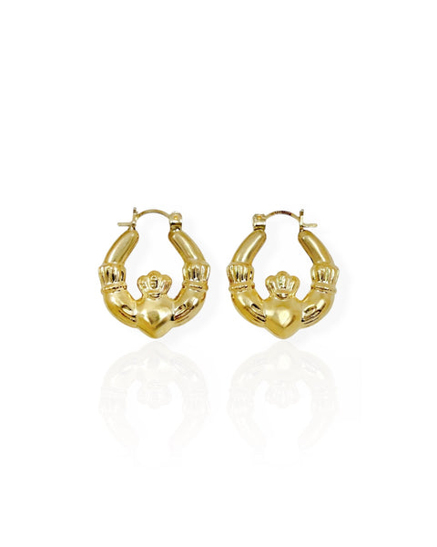 14k Gold Claddagh Hoop Earrings