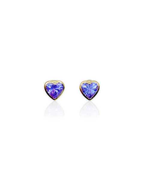 14k Gold Purple Heart Stud Earrings