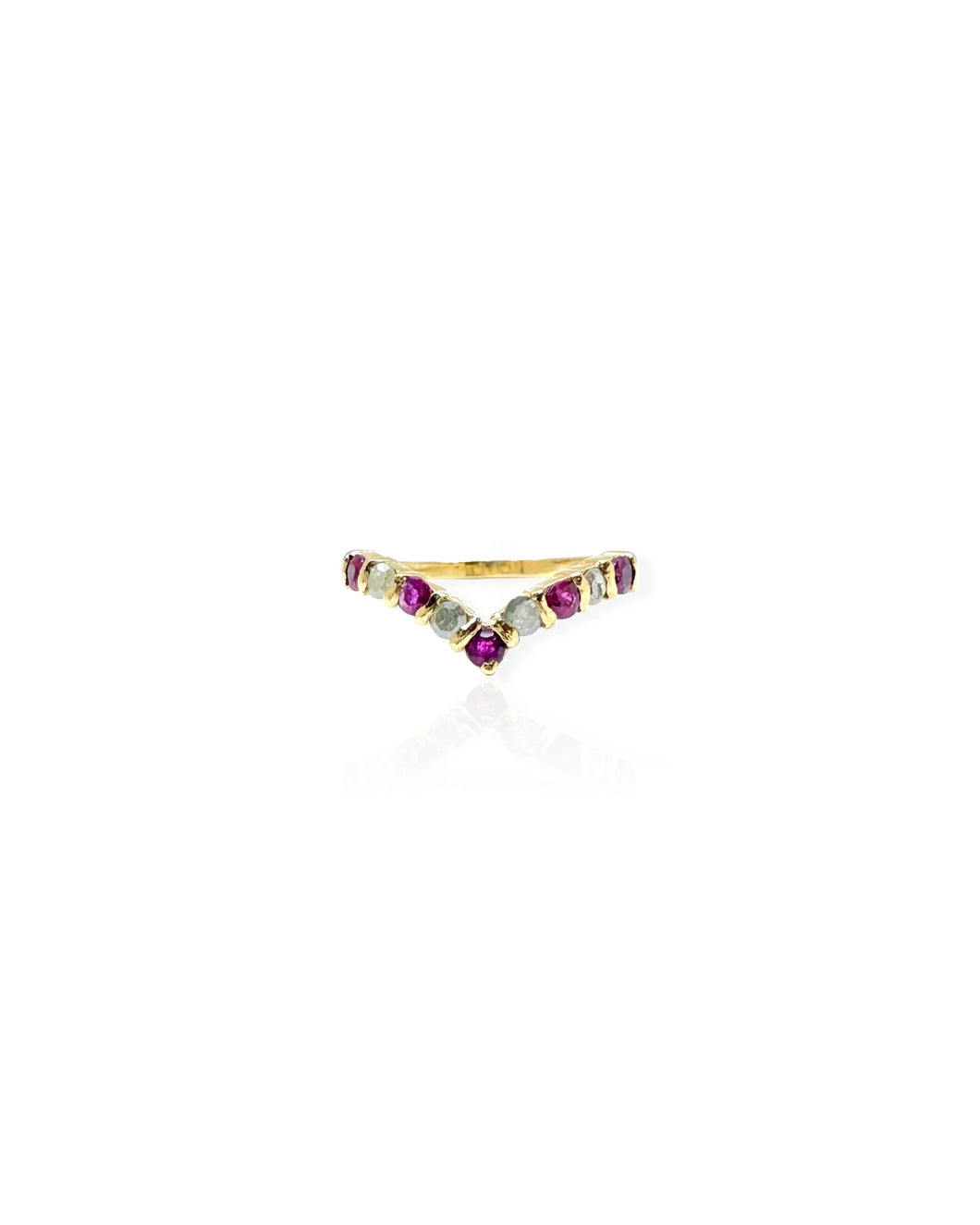 14k Gold Ruby and Diamond Chevron Ring (5.75)