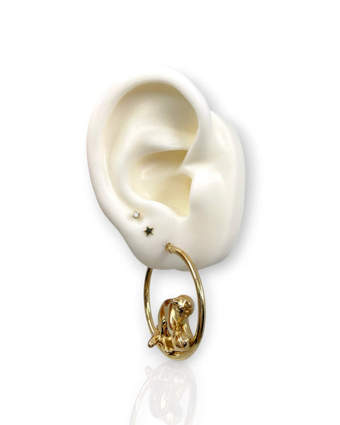 14k Gold Playing Cat Hoop Earrings