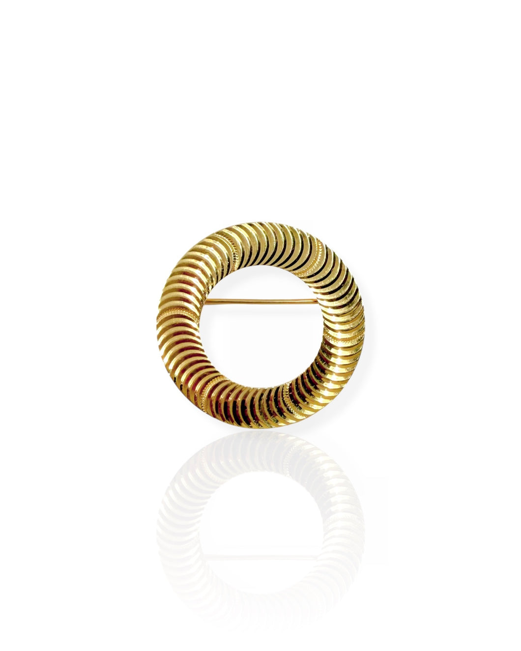 14k Gold Engine Turned Circle Brooch