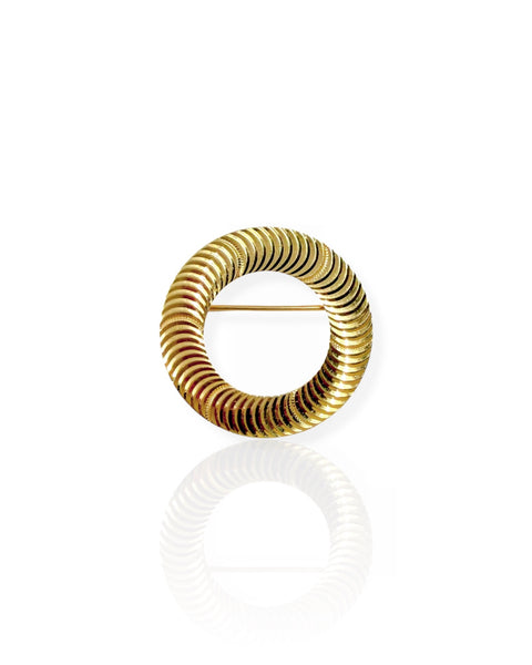 14k Gold Engine Turned Circle Brooch