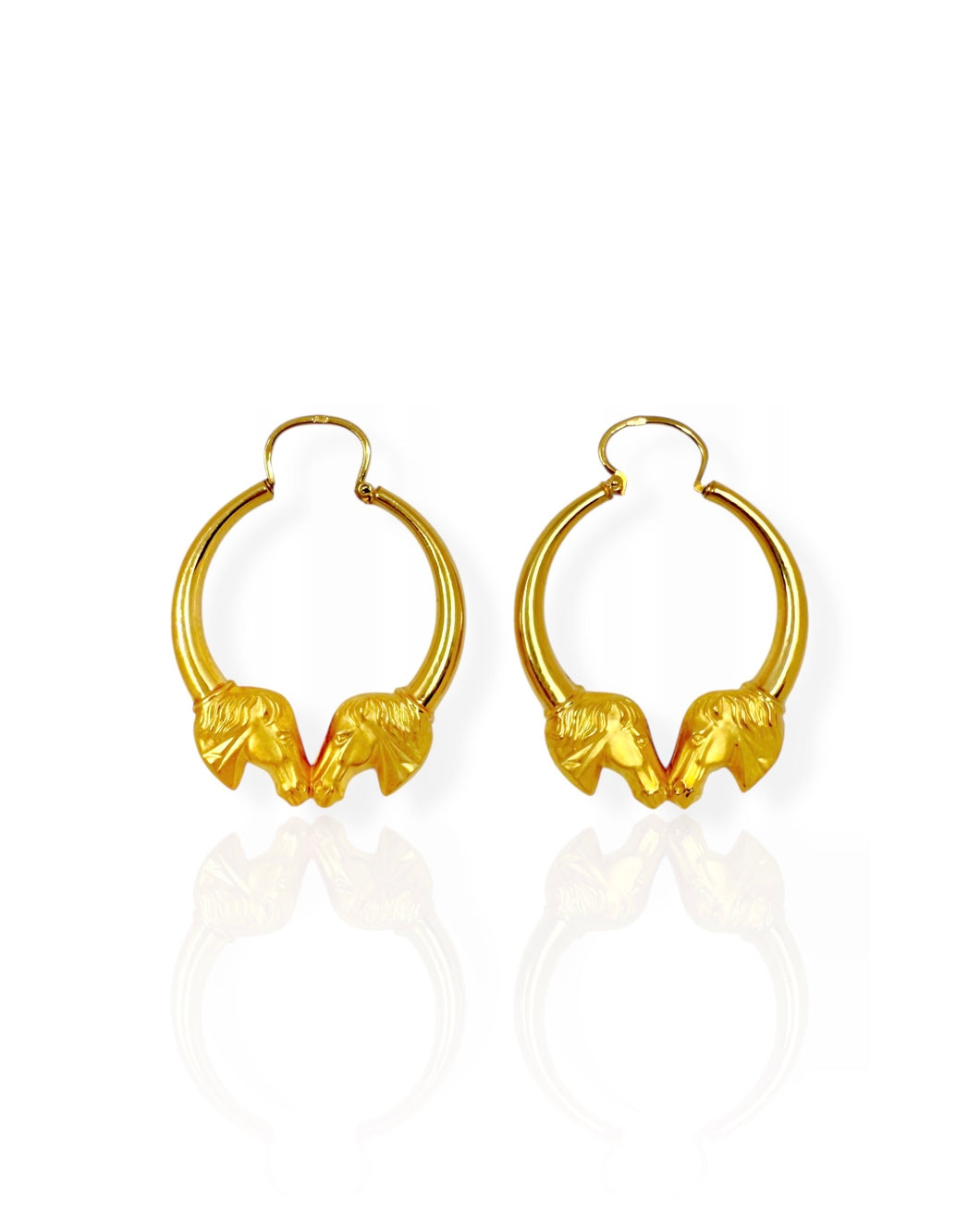 19k Gold Horse Hoop Earrings