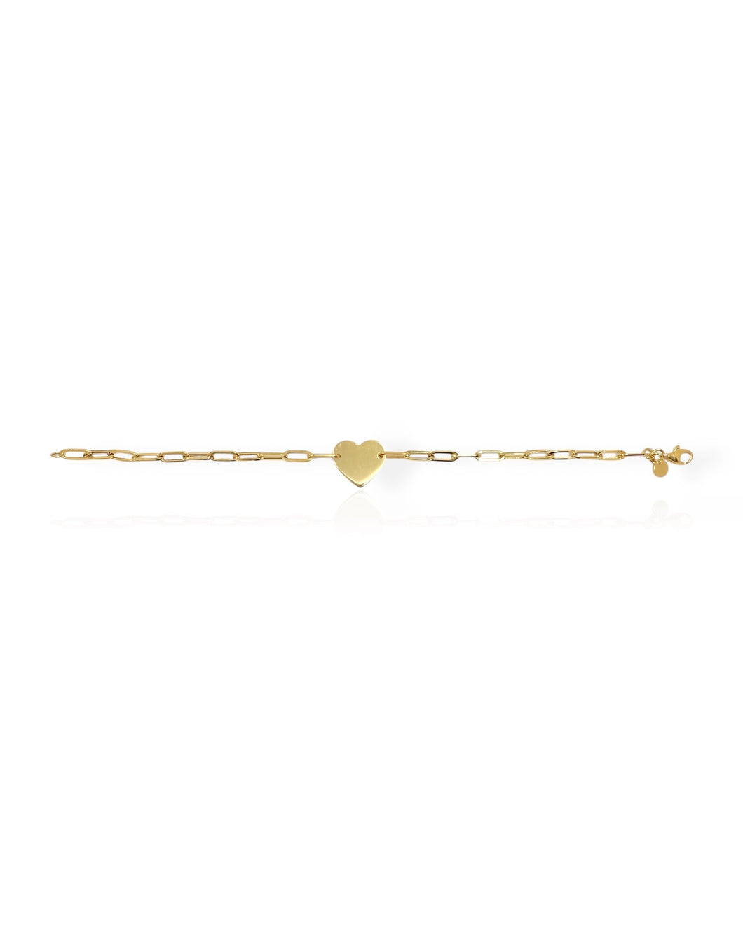 18k Gold Paperlink Chain Heart Bracelet (7.25