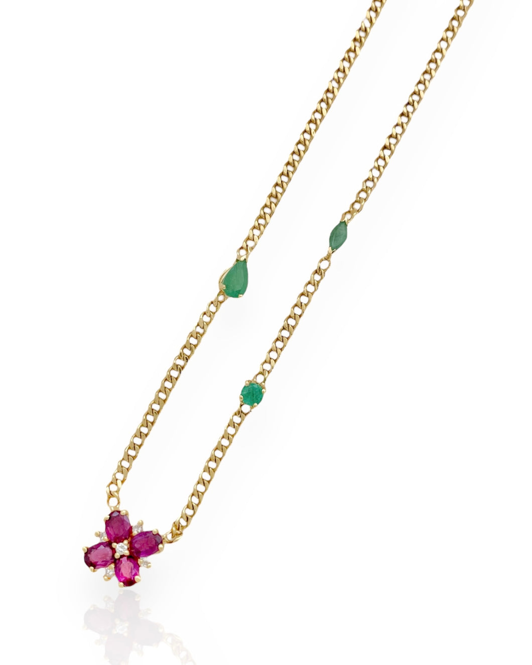 14k Gold Gemstone Flower Necklace (16