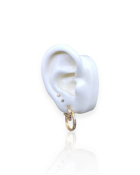 14k Gold Double Diamond Hoop Earrings