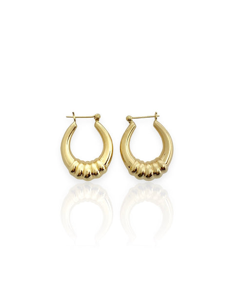 14k Gold Fluted Hoop Earrings