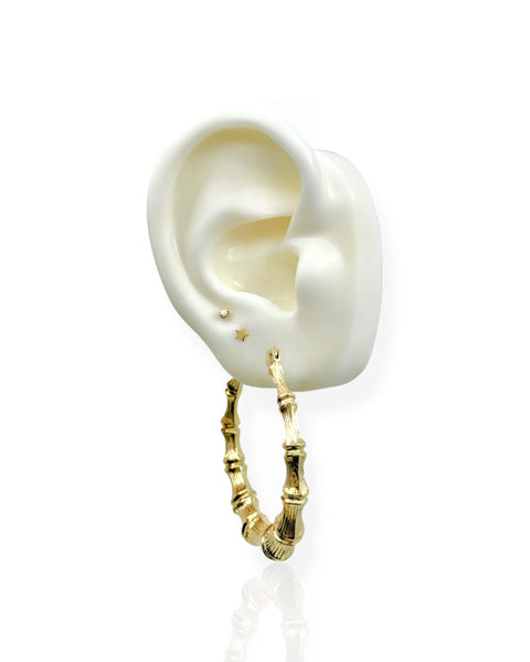 14k Gold Bamboo Hoop Earrings