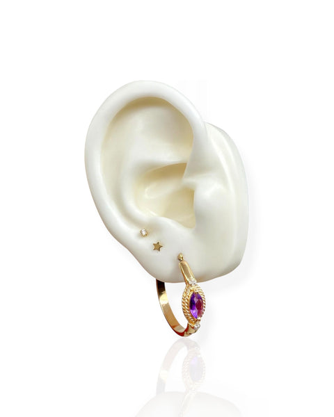 10k Gold Amethyst Hoop Earrings