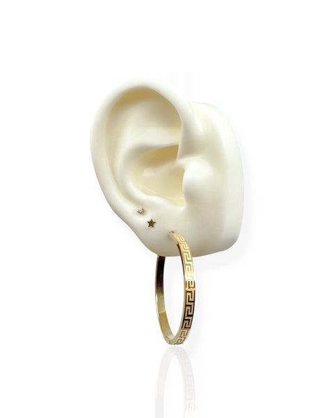 14k Gold Greek Key Hoop Earrings