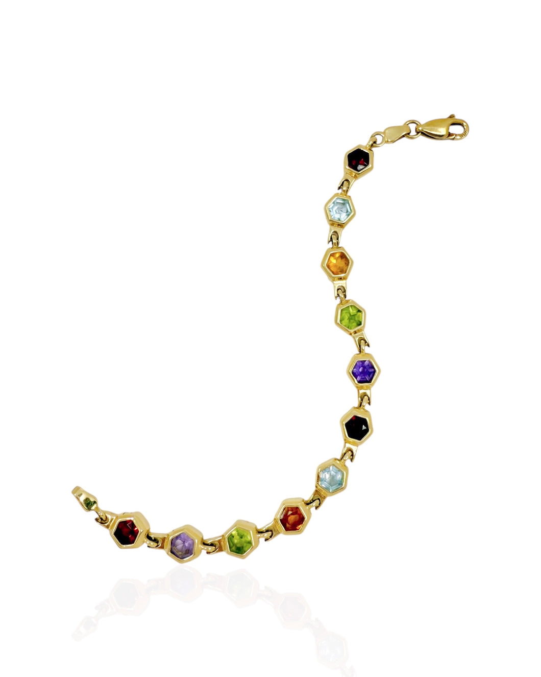 14k Gold Hexagon Gemstone Bracelet (6.375