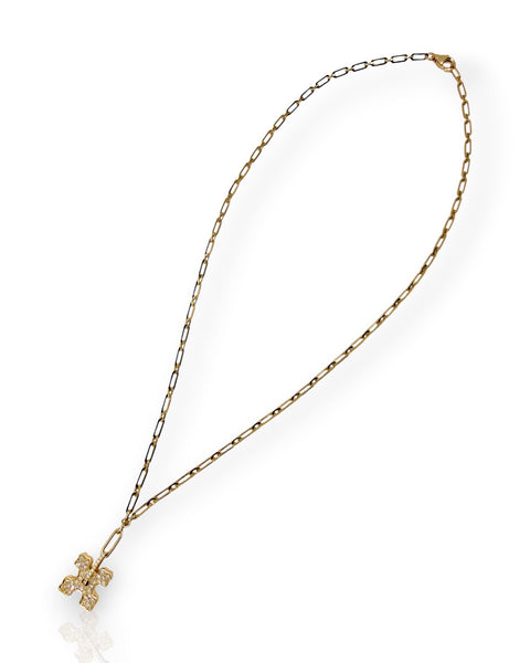 14k Gold Diamond and Enamel Coptic Cross Charm Necklace (18