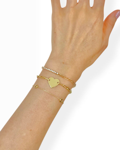 18k Gold Paperlink Chain Heart Bracelet (7.25")