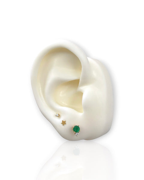 14k Gold Emerald and Diamond Stud Earrings