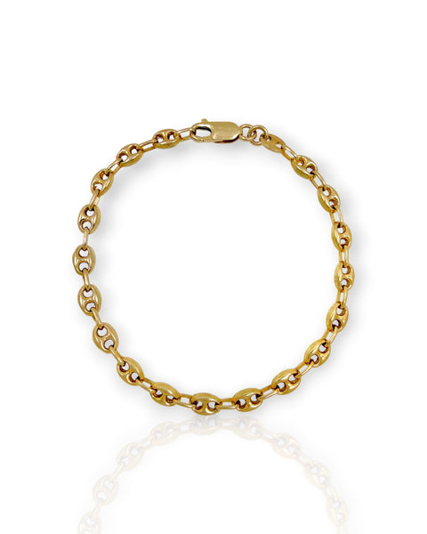 14k Gold Puffy Mariner Chain Bracelet (7