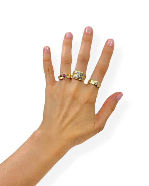 14k Gold Triple Diamond Low Ring (6.5)