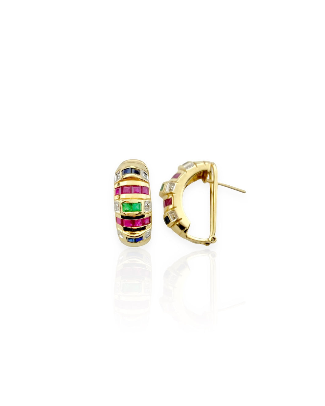 14k Gold Gemstone Dome Earrings