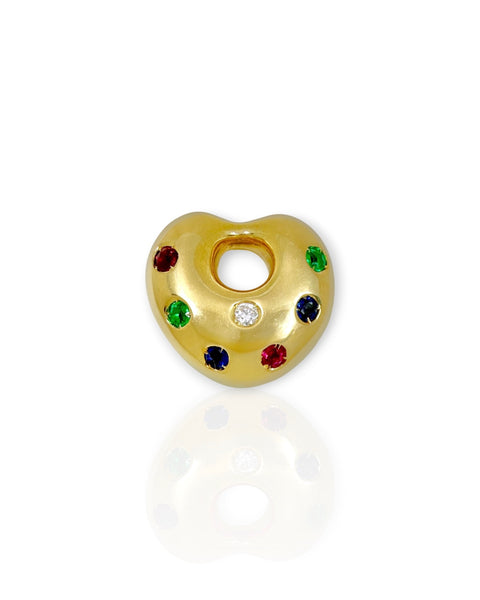 18k Gold Puffy Gemstone Heart Charm