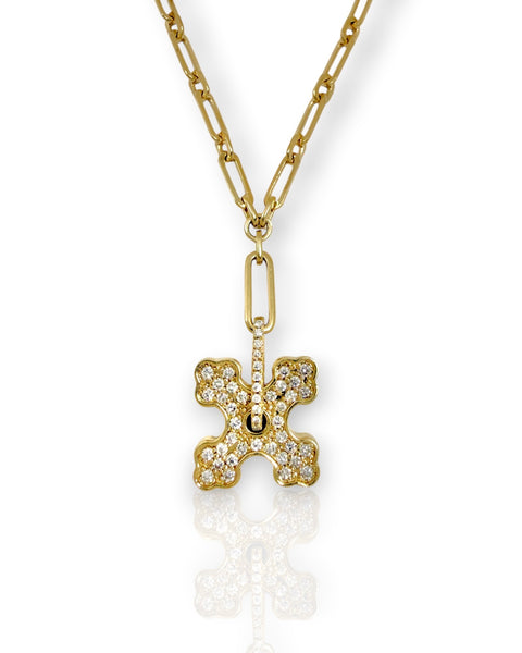 14k Gold Diamond and Enamel Coptic Cross Charm Necklace (18")