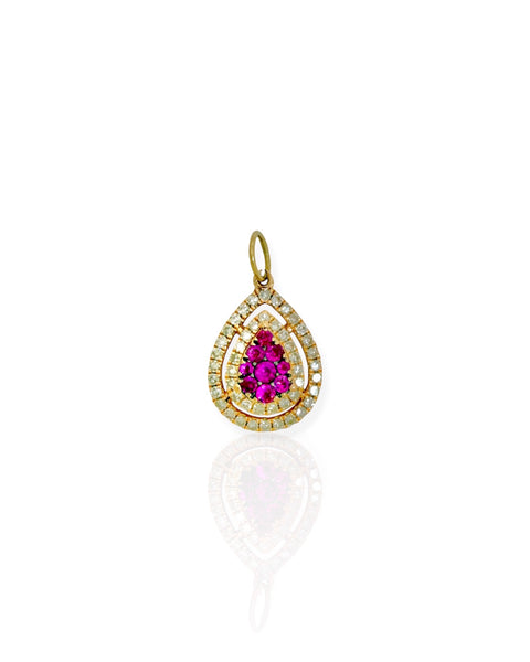 14k Rose Gold Ruby and Diamond Pear Charm
